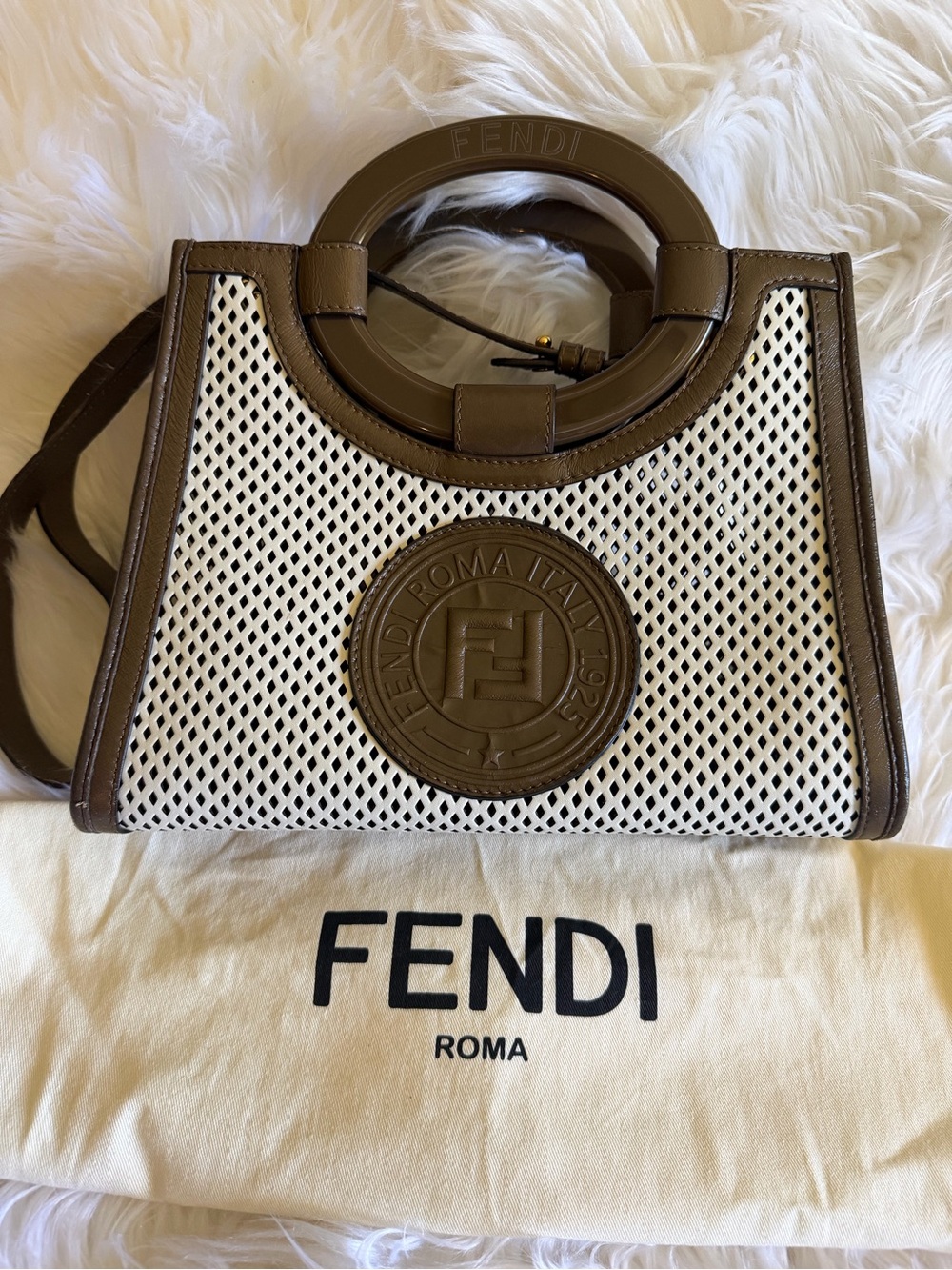 Fendi Runaway White FF PVC Calfskin Leather Shopper Tote